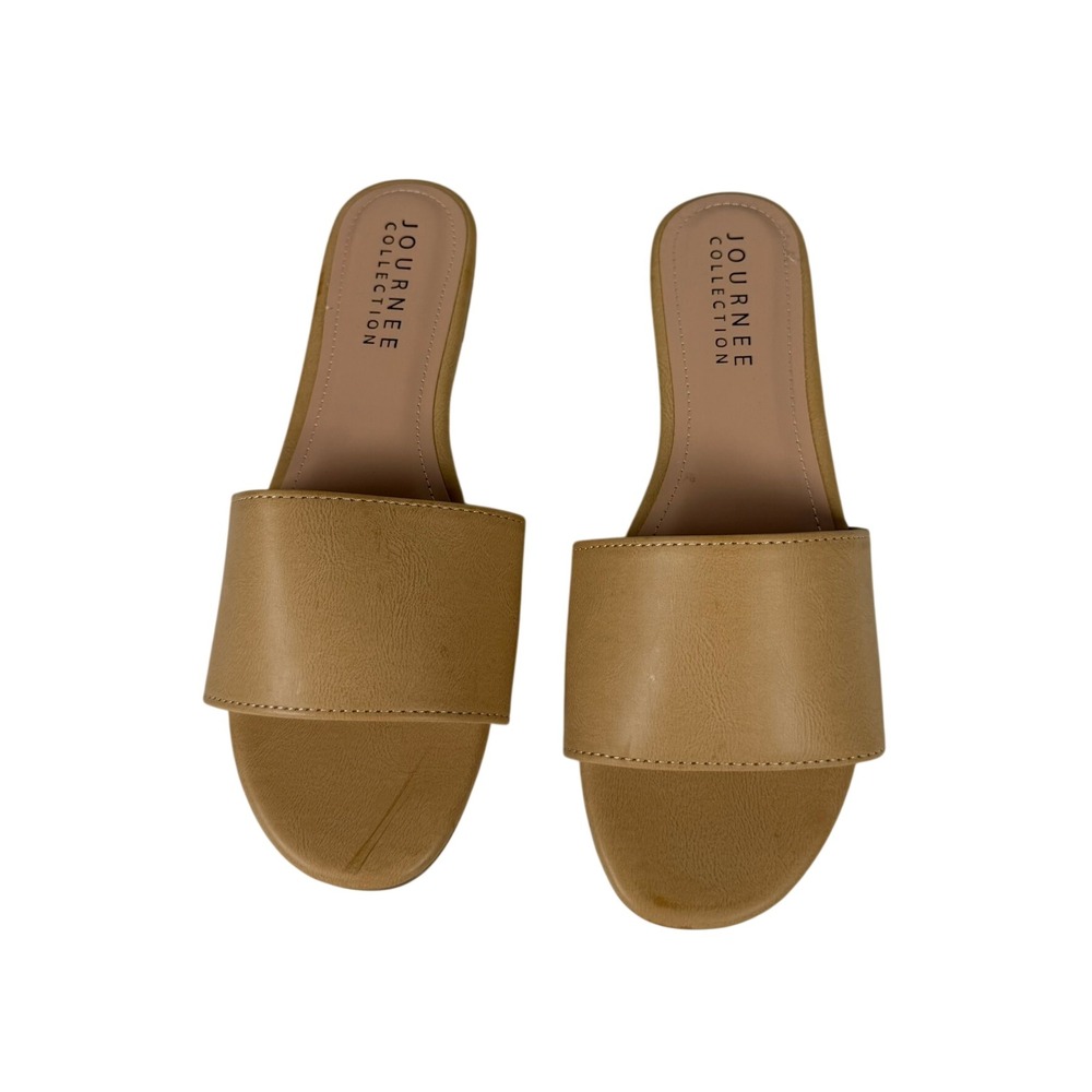 Journee Collection Womens 10 Kolinna Slides Nude Tan Flat Sandals Minimalist